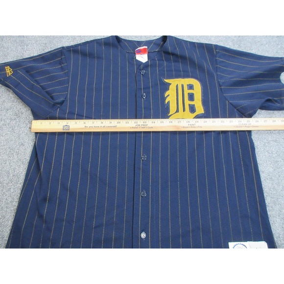 VTG Detroit Tigers Jersey Mens XXL Navy Blue Pinstripe MLB Baseball Majestic USA - Picture 9 of 15
